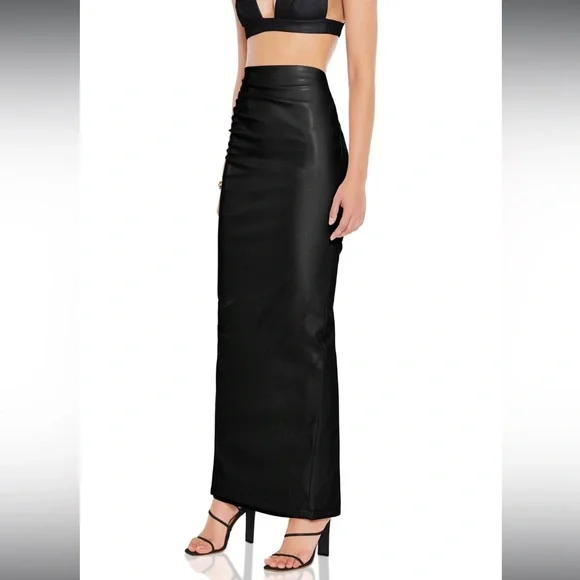 NOOKIE REBEL Faux Leather Maxi SKIRT XS BLACK - Picture 2 of 7